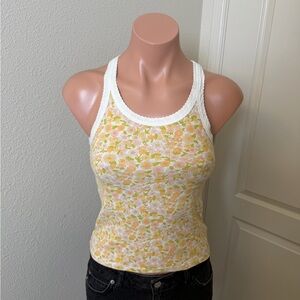 American Eagle Floral White and Yellow Tank Top Sz S